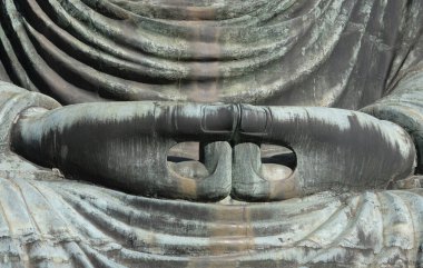 Japonya, Kamakura 'da Büyük Buda' nın ellerine yakın çekim