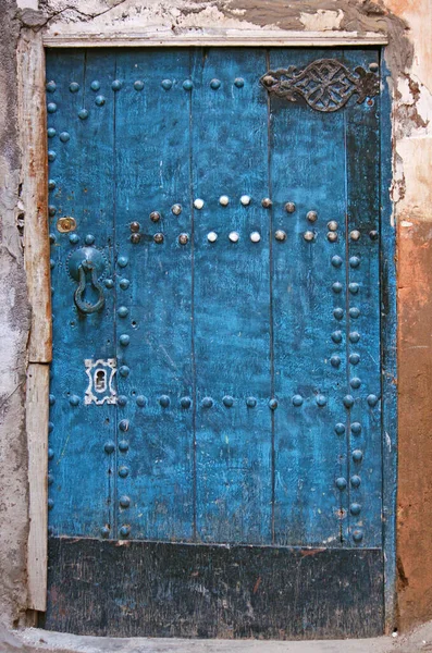 Vecchia Porta Legno Blu Marrakech Marocco — Foto Stock