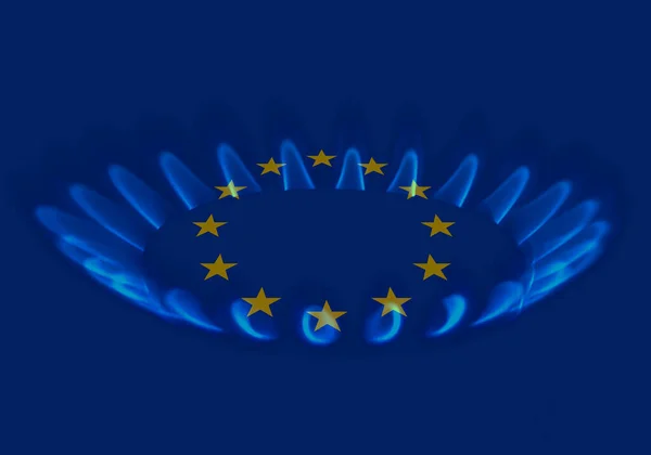 Evropská Unie Plynová Krize Vlajka Nad Plynovým Sporákem — Stock fotografie
