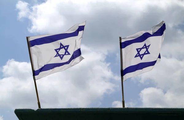 stock image Two Israeli flags waving in the wind