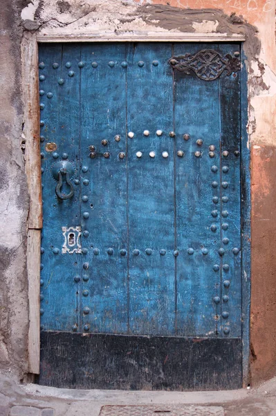 Forntida Blå Dörr Marrakech — Stockfoto