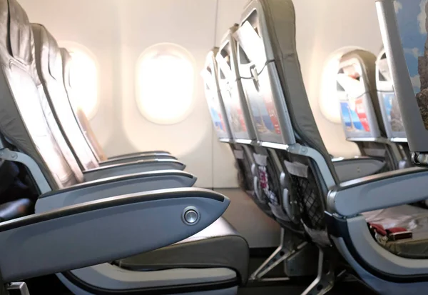 Interior Avião Assentos Vazios Durante Voo — Fotografia de Stock