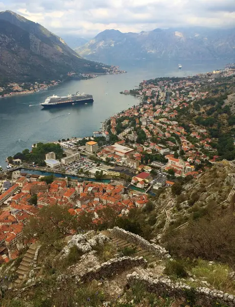 Widok Zatokę Kotor Zamku Kotor Czarnogóra — Zdjęcie stockowe