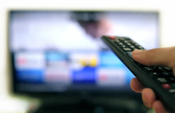 Remote Control Screen Binge Watching Favorite Show — Stock Photo, Image