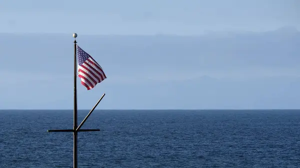 Amerikan bayrağıyla Los Angeles kıyı manzarası