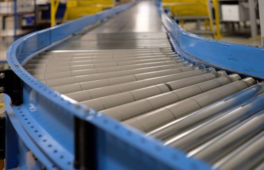 Conveyor belt inside a manufacturing site or distribution warehouse clipart