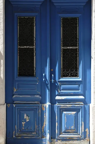 Porta Madeira Azul Lisboa Portugal — Fotografia de Stock