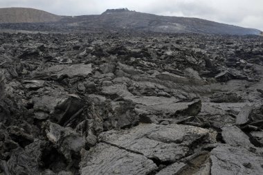 İzlanda 'nın en yeni volkanı Geldingadalir' in lav tarlası.