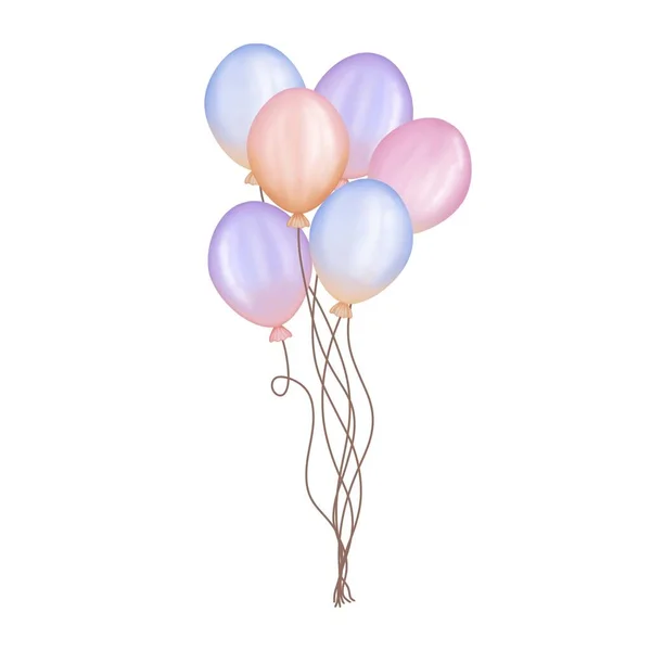 Watercolor colorful balloon bunches.Colorful balloons illustration isolated on white background. Birthday party,wedding decoration,greeting and invitation cards.