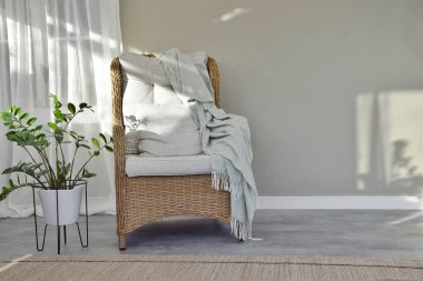 Modern konforlu rattan sandalye. Boşluğu kopyala.