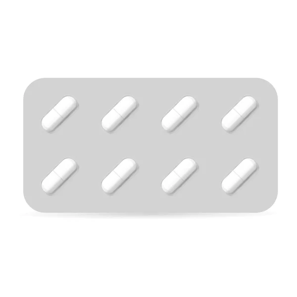 Realistyczny Blister Tabletki Opakowanie Izolowane Białym — Wektor stockowy