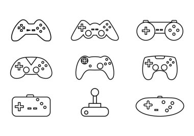 Basit ve düz oyun sembolü. Oyun denetleyici simge vektör seti. Joystick vektörü