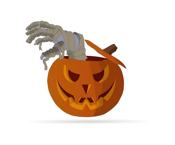 Mammas Hand Pumpa Halloween Skräck Koncept Mamma Hand Och Pumpa — Stock vektor