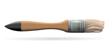 Ressam araçlarının vektör illüstrasyonu. Gerçekçi boya fırçası. Dekorasyon ekipmanları veya sanatsal elementlerin 3B çizimi