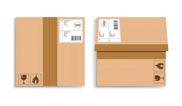 Realistischer Verpackungskarton Aufsichtbox Mit Braunem Klebeband Vorlage Für Paketverpackungen — Stockvektor