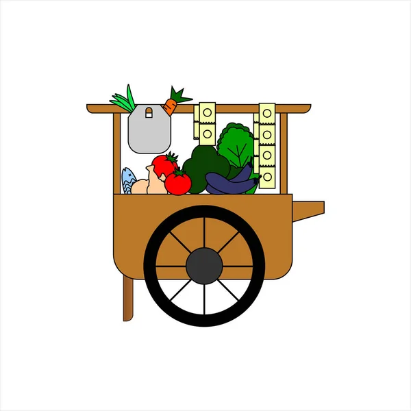 Flache Gemüsewagen Vektor Symbol Illustration Ein Hölzerner Gemüsewagen Gefüllt Mit — Stockvektor