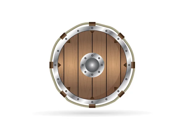 stock vector Defense tool - Round wooden shield. Vintage viking shield. Vector illustration isolated on white background