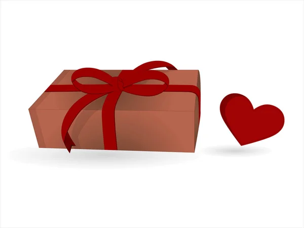 Caixa Presente Dia Dos Namorados Com Fita Vermelha Ilustração Vetorial — Vetor de Stock