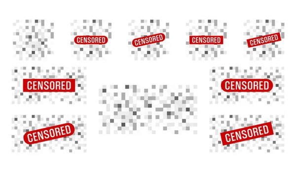 Набір Елементів Піксельних Цензурованих Знаків Концепція Смужки Цензури Червоного Попередження — стоковий вектор