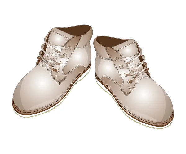 一双带褐色花边的皮鞋 白色上孤立的鞋面矢量图解 — 图库矢量图片