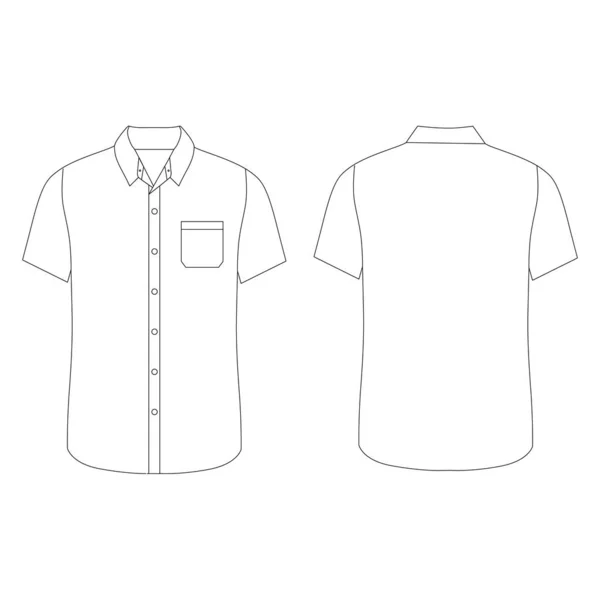 Stock vector Flat sketch of white short sleeve shirts fashion for mens. Front and back view of mens fashion vector illustration