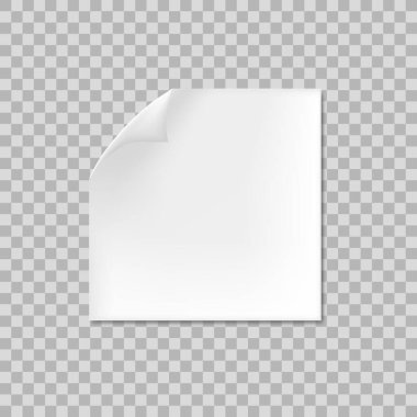 Gerçekçi gümüş sayfa kıvrımlı köşesi boş kağıt üzerinde. Saydam arkaplanda izole edilmiş kağıdı çevir. Not şablonu tasarımını gönder