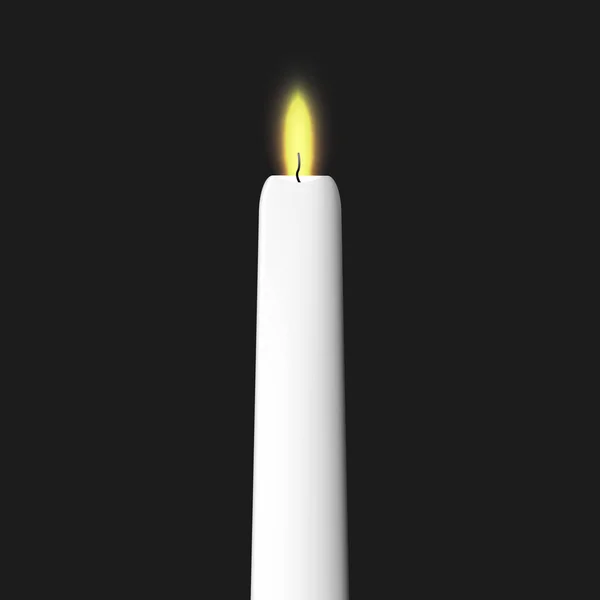 现实的蜡烛矢量图解 一支纯净的白色蜡烛 火焰在黑暗中闪耀 — 图库矢量图片