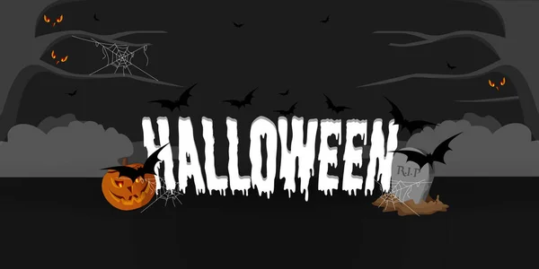 Joyeux Halloween Bannière Avec Arbre Mort Brouillard Sur Cimetière Avec — Image vectorielle