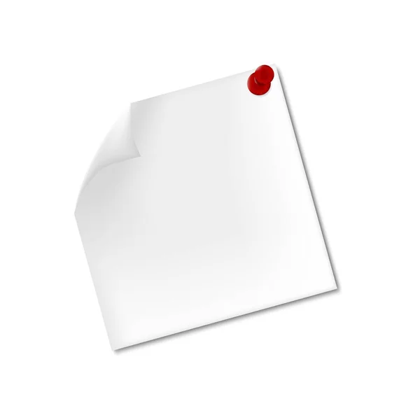 Realisztikus Fehér Emlékeztető Papírok Tűzött Piros Tűvel — Stock Vector