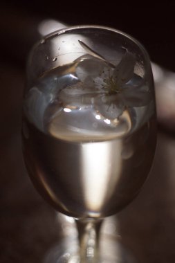 Su çiçekle birlikte cama düşer.