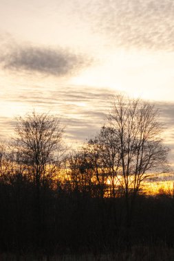 Kışın gün batımı, bulutlar ve gökyüzü ön planda.