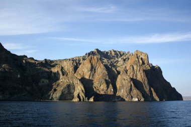 Santorini adasının deniz manzarası, Yunanistan.