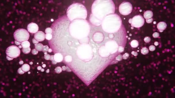 心脏行星自转发光粒子在网络空间4K30 Fps无缝循环动画中的浪漫情人节3D动画 — 图库视频影像