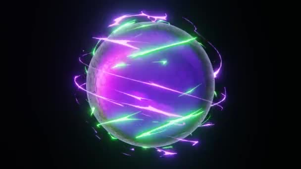 Abstract Driedimensionale Neon Elektriciteit Bol Techno Kern Animatie Fps Milieu — Stockvideo