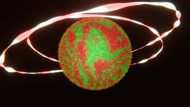 圣诞新年动画片2024绒毛球行星与糖果圈旋转喜庆的绿色红色白色无缝回圈3D 30Fps — 图库视频影像