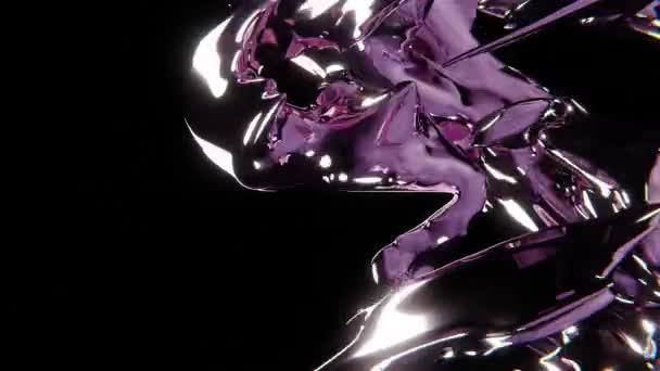 Abstrait Éclaboussures Liquide Chromé Métallique Mouvement Éclairé Fluide Violet Animation — Video