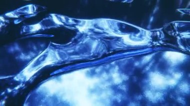 Parlak krom metalik yağ neon mavi su birikintisinin üç boyutlu soyut animasyonu yansıtıcı gürültü dokusu ve rastgele bağlantılı yapı 4K 30 fps döngüye alınabilir video