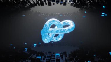 Karanlık uzayda neon küplü, soyut döngü arka plan renkli torus neon mavisi parlak yüksek teknolojili bilim-kurgu fütürizm enerjisi. 4k video, 3d hareket tasarımı, hareket grafikleri, 30 fps