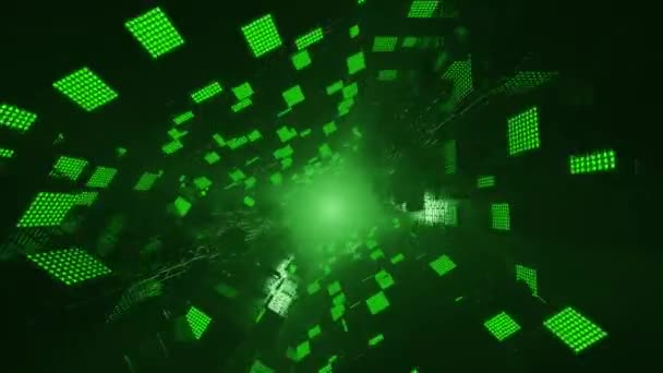 Abstract Sci Tech Neon Achtergrond Groene Matrix Gloeiende Kubussen Laserstralen — Stockvideo