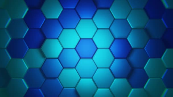 3D背景高科技合成波无缝循环动画 带有青色和蓝色移动六边形纹理的视频游戏景观 明亮的墙纸 4K视频3D运动设计30 Fps — 图库视频影像