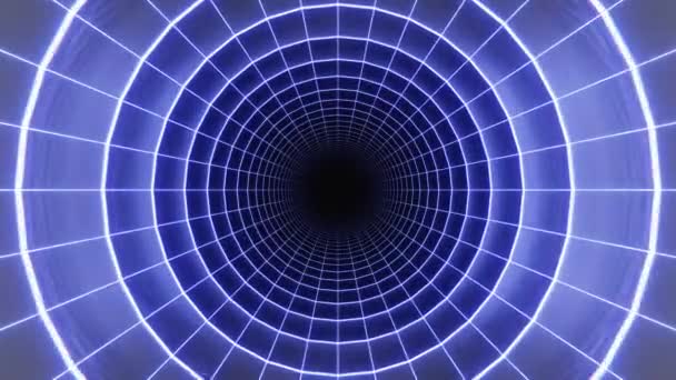 抽象的な背景の明るい青いネオン トンネルは暗いスペースの明るいハイテク科学の未来的なエネルギー ラインから成っています 4Kビデオ 3Dモーションデザイン モーショングラフィックス Fps — ストック動画