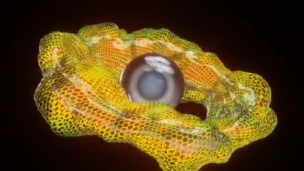 抽象ネオン3Dヘビドラゴン爬虫類の皮膚スケールと金属クロム球パールアニメーション 回転モーションデザイン4K Fpsシームレスループ背景 — ストック動画