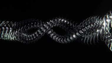 Soyut krom 3D yılan şekilli ejderha derisi sonsuz düğüm DNA arka planını oluşturur. Kusursuz döngü animasyonu 4K 30 fps