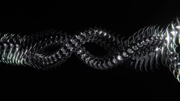 抽象的なクロム3Dヘビ形のドラゴンの皮は無限のノットDnaの背景をスケールします シームレスループアニメーション Fps — ストック動画