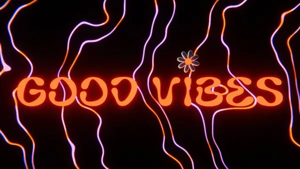 Abstract trendy 3D good vibes neon text background groovy retro acid hippie pop cool funky computer graphics rendered 4K backdrop wallpaper