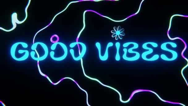 Abstract Trendy Good Vibes Neon Text Moving Background Groovy Retro — Stock Video