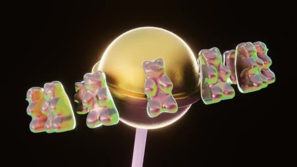 Abstrait Paillettes Sucette Iridescente Gomme Ours Bonbons Bonbons Vibrant Multicolore — Video