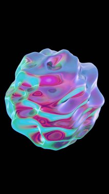 Soyut 3D küre şeklindeki balon şeklindeki ışıltılı baloncuk blokları funky funko pop modası modaya uygun modaya uygun parlak metalik yanardöner hologram dikey sosyal medya hikayeleri telefon ekranı 4K illüstrasyon arka planı