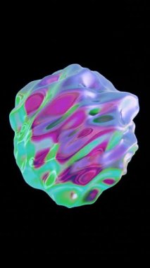 Soyut 3D küre şeklindeki baloncuk şeklindeki ışıltılı baloncuk blokları funky funo pop modası modaya uygun modaya uygun metalik eğimli yanardöner hologram dikey sosyal medya hikayesi telefon ekranı 4K 30 fps animasyon döngüsü video