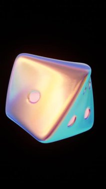 Soyut 3d neon metalik yansıtıcı zar küp şekli twist retro disco groovy oyun şans şans döndürmesi dikey sosyal medya hikayesi telefon ekranı animasyon döngüsü 4K 30 fps video duvar kağıdı